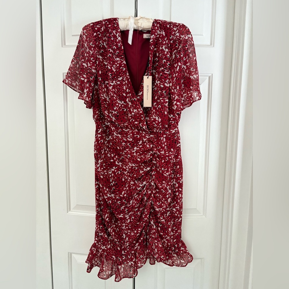 NWT BCBG Generation Flirty Dark Red Spotted Pattern Dress
